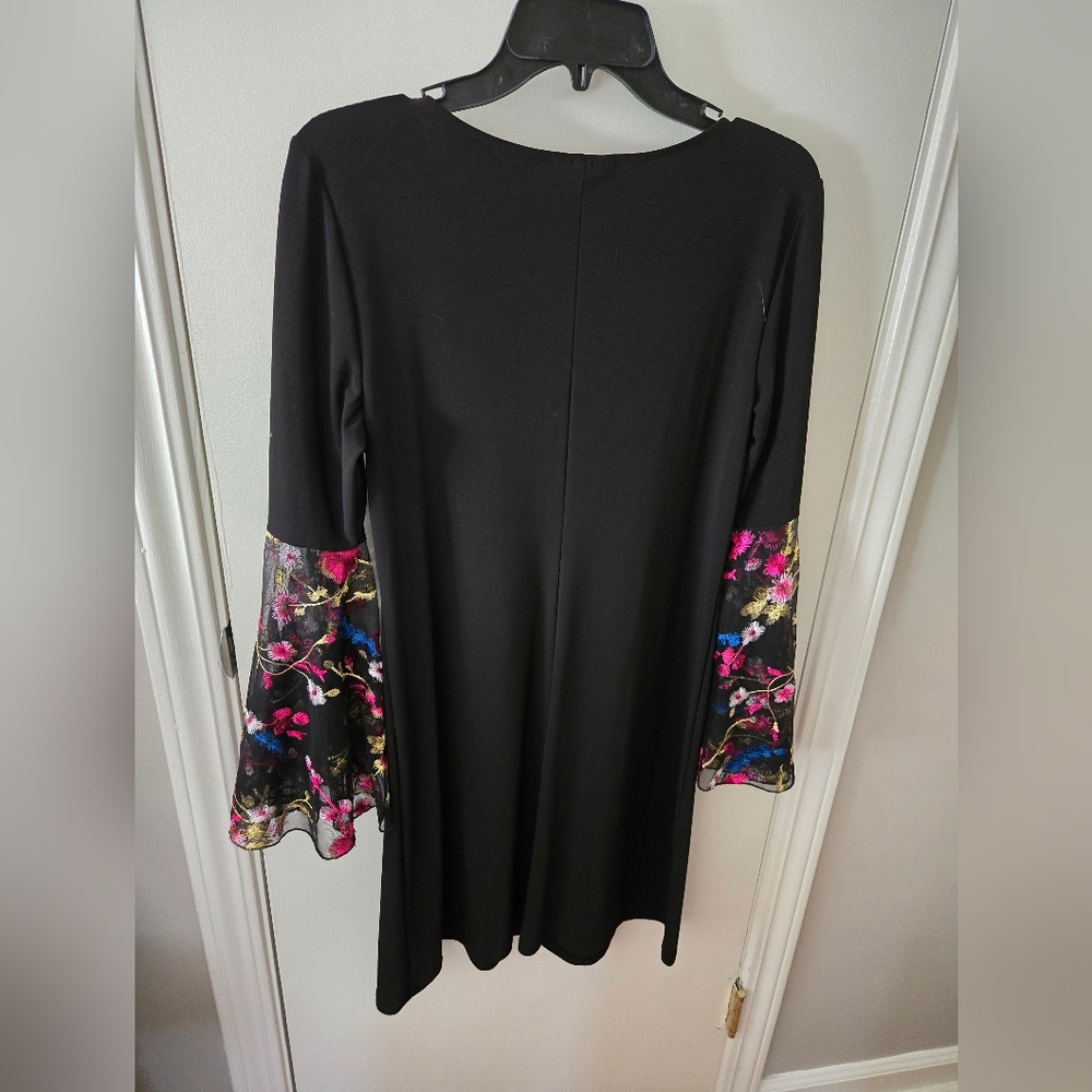 MSK Black Dress with Floral Sleeves - Picture 4 of 4